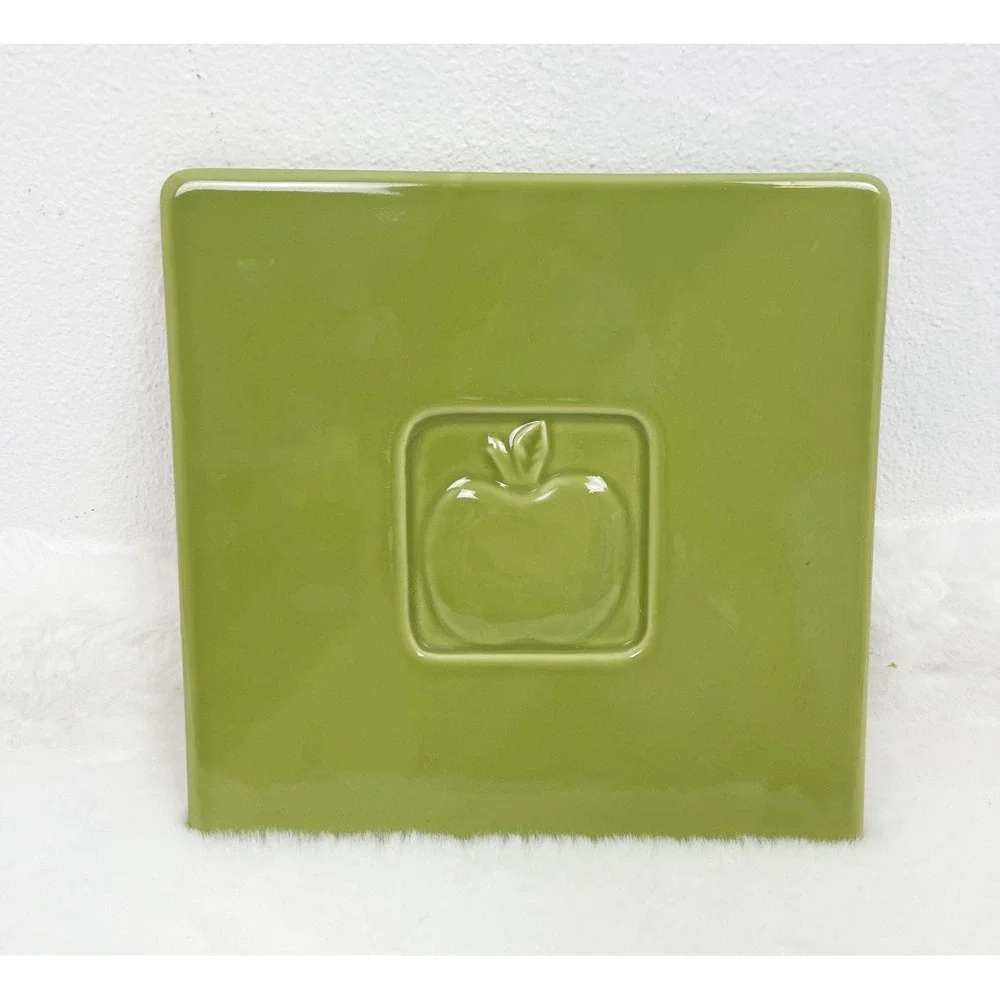 Chantal Apple Ceramic Trivet Green Tile Vintage Kitchen Decor